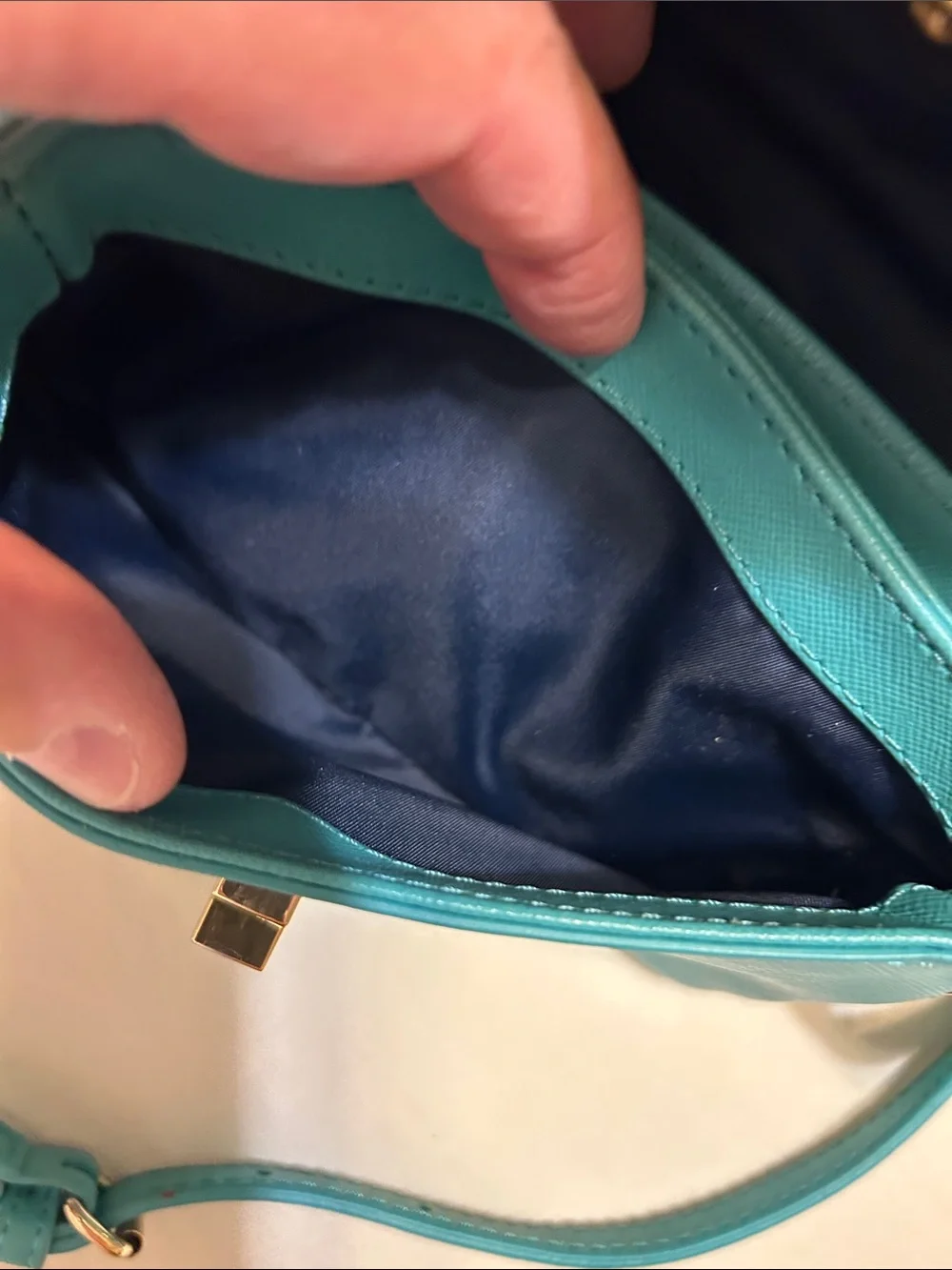 Tory Burch Teal Leather Crossbody with Gold Logo